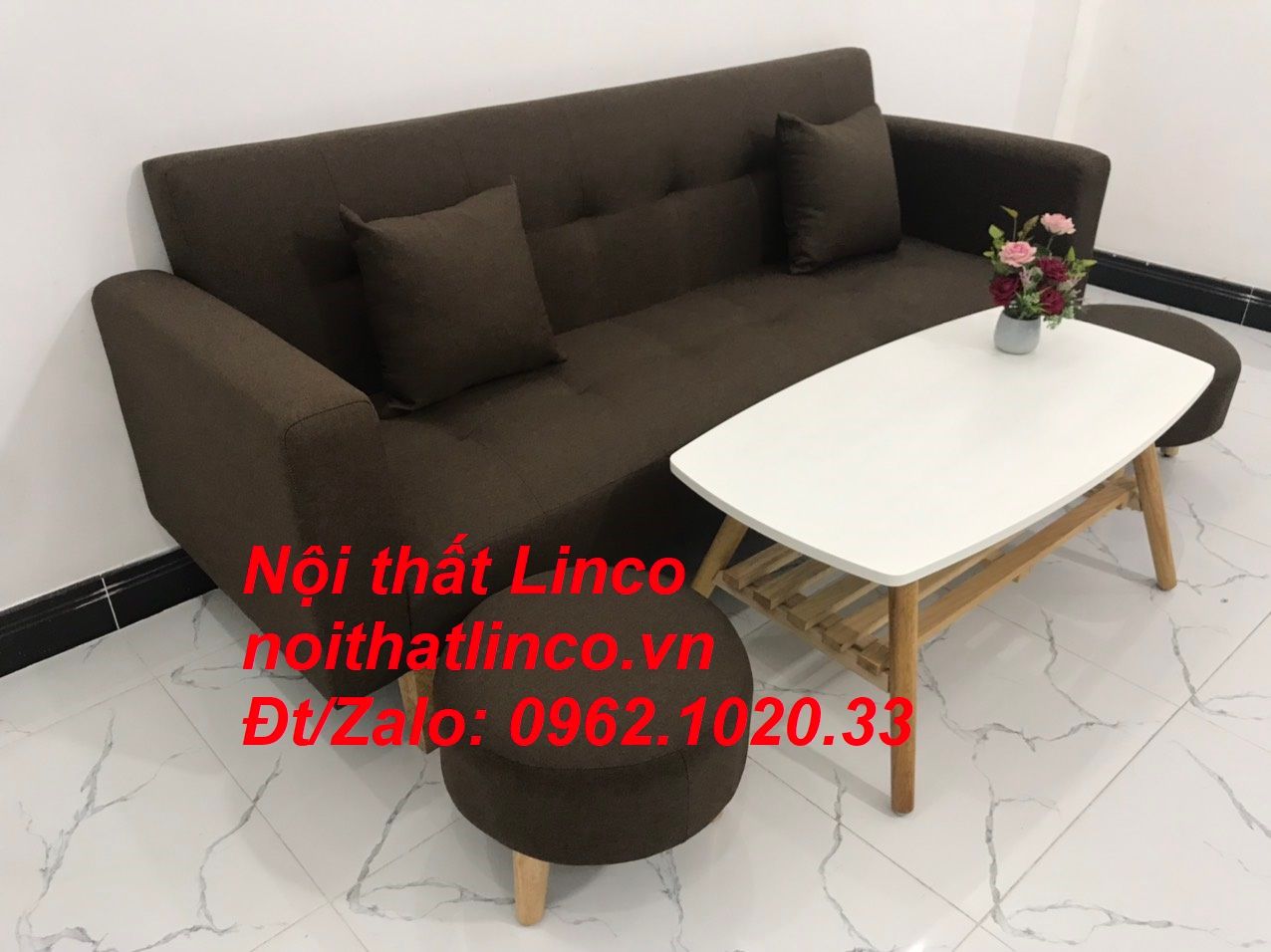  Bộ ghế sofa băng đa năng nâu cafe đậm rẻ dài 2m gia đình nhỏ 