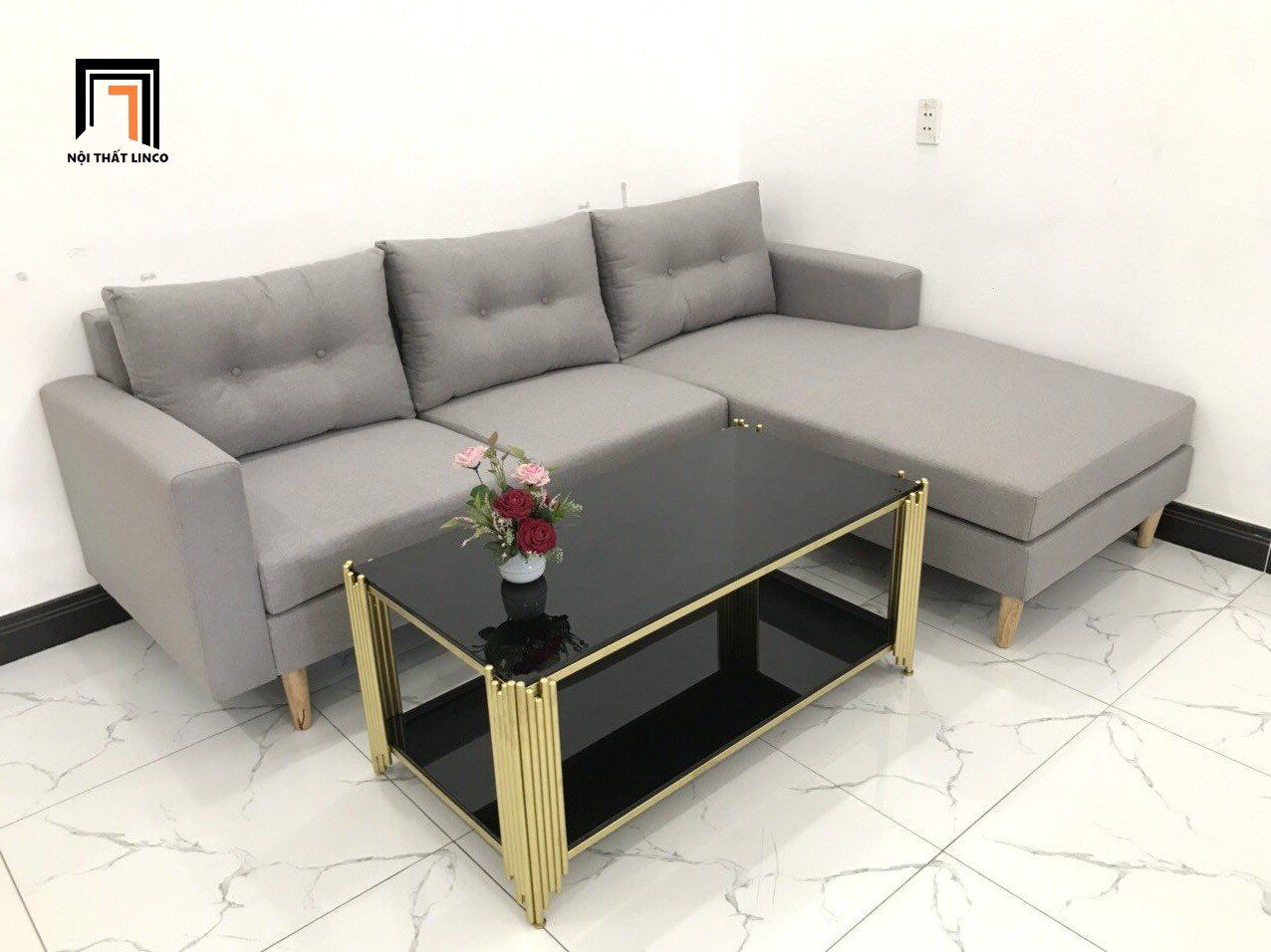  Bộ sofa góc giá rẻ 2m2 1m6 màu xanh nước biển cho nhà nhỏ 