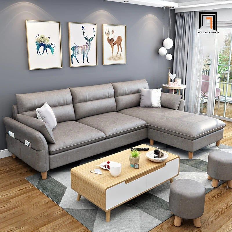  Bộ ghế sofa góc L gia đình GT128 Slope 2m4 x 1m6 vải nỉ đẹp 