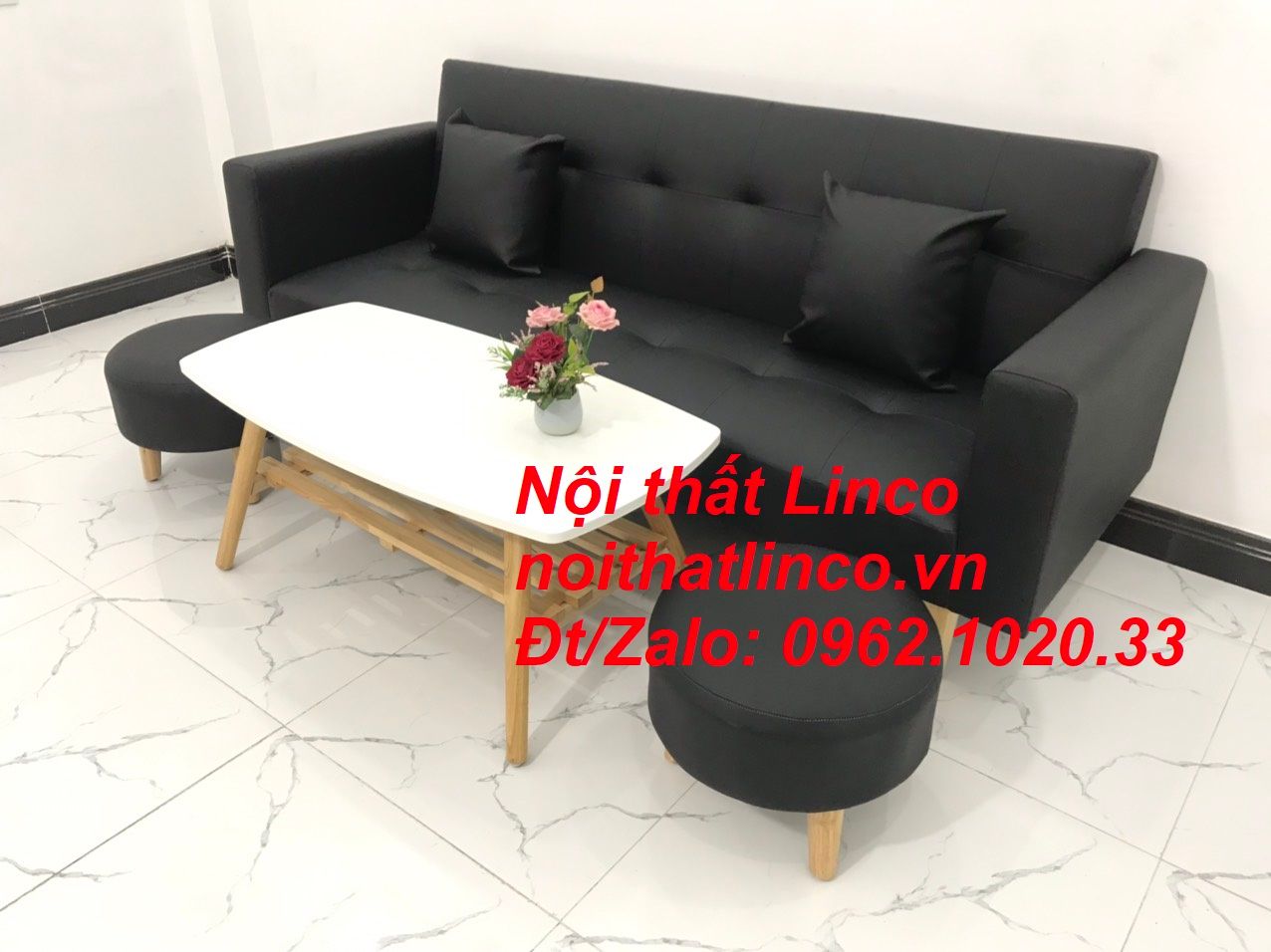  Bộ bàn ghế sofa băng đa năng mini nhỏ simili đen dài 2m 