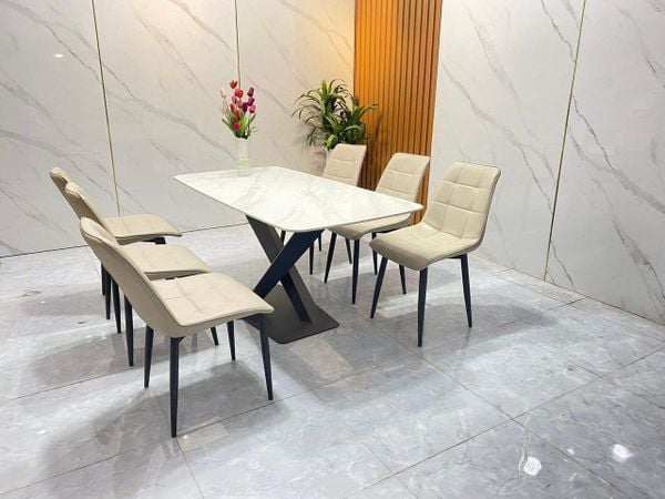 bộ bàn ăn đá 6 ghế ngồi nhập khẩu