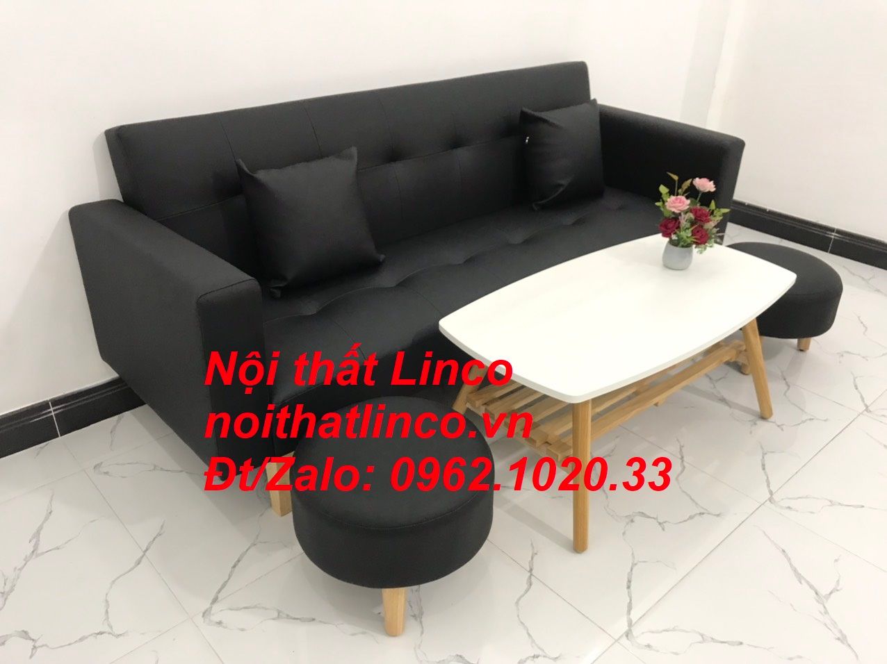  Bộ bàn ghế sofa băng đa năng mini nhỏ simili đen dài 2m 