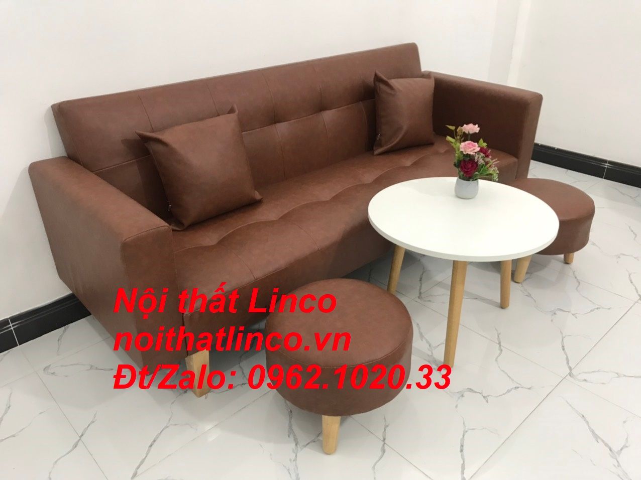  Bộ ghế sofa băng đa năng dài 2m bật giường nằm simili nâu 