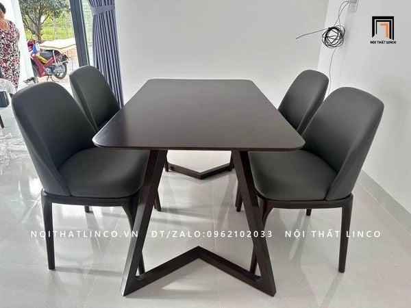 bộ bàn ăn 4 ghế bọc da Pu xám