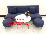  Bộ ghế sofa giường nằm dài 1m7 nhỏ gọn xanh dương đen đậm vải bố 