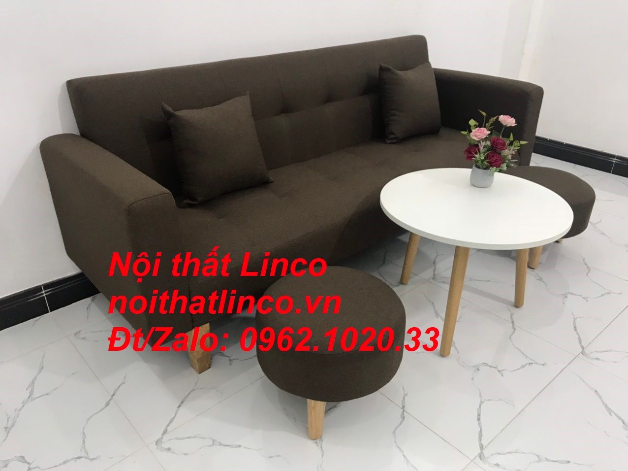  Bộ ghế sofa băng đa năng nâu cafe đậm rẻ dài 2m gia đình nhỏ 