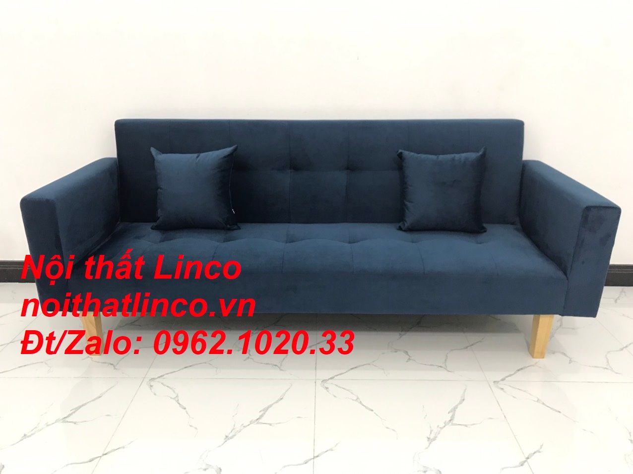  Bộ ghế sofa băng giường nằm xanh dương đậm vải nhung dài 2m 