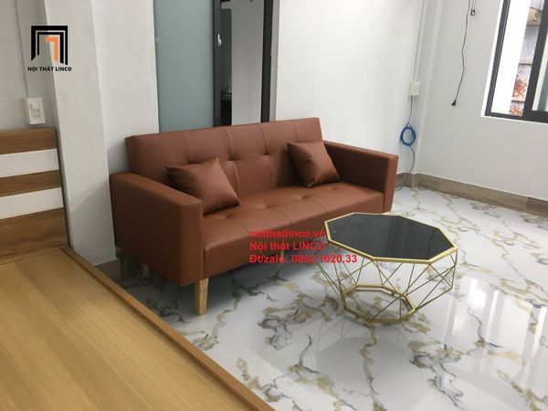 bộ ghế sofa giường màu nâu da simili