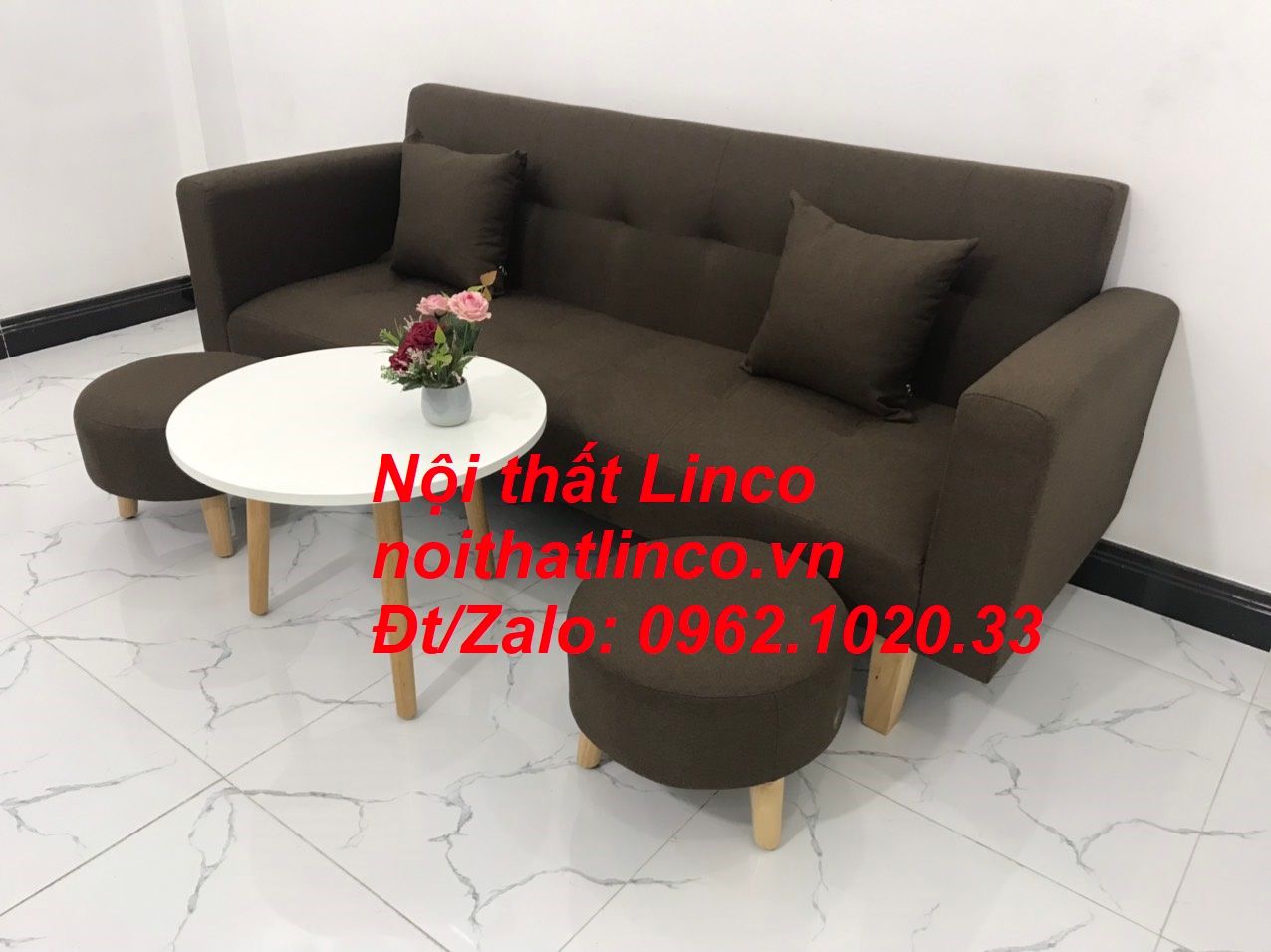  Bộ ghế sofa băng đa năng nâu cafe đậm rẻ dài 2m gia đình nhỏ 