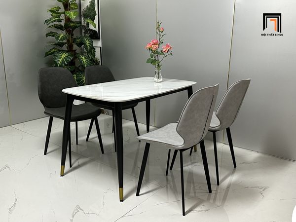 bộ bàn ghế ăn 4 người mặt đá đen