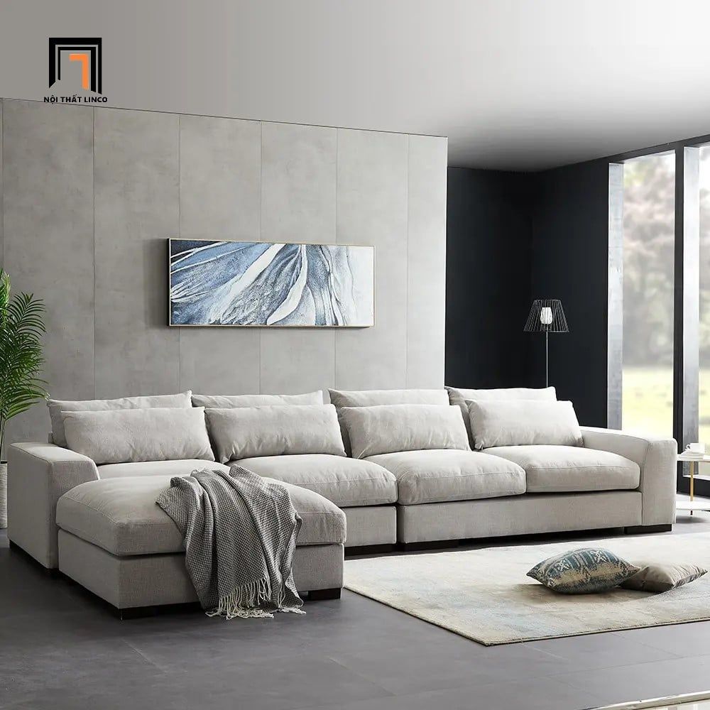  Ghế sofa góc đa năng GT167 Palash 2m8 x 1m6 xám trắng nhung 