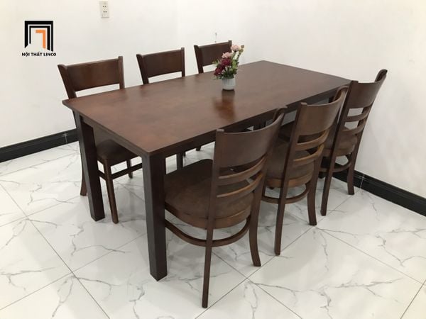 bộ bàn ăn 6 ghế màu nâu cánh gián