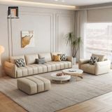  Set ghế sofa nệm chia múi KT134 Sikkeh da giả trắng kem đẹp 