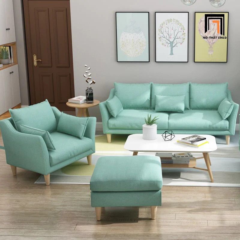  Bộ ghế sofa phòng khách vải nỉ KT110 Consenja xanh ngọc 