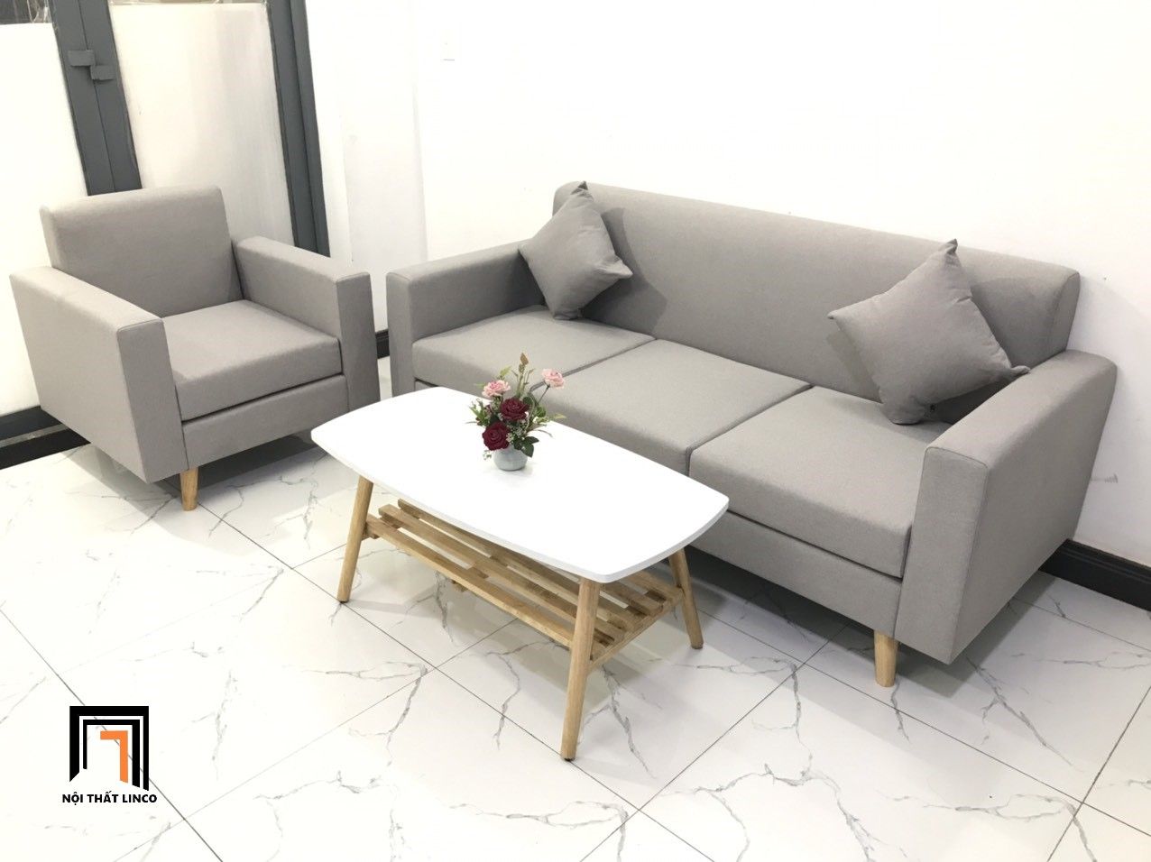  Bộ ghế sofa phòng khách giá rẻ NS05 màu xam ghi trắng 