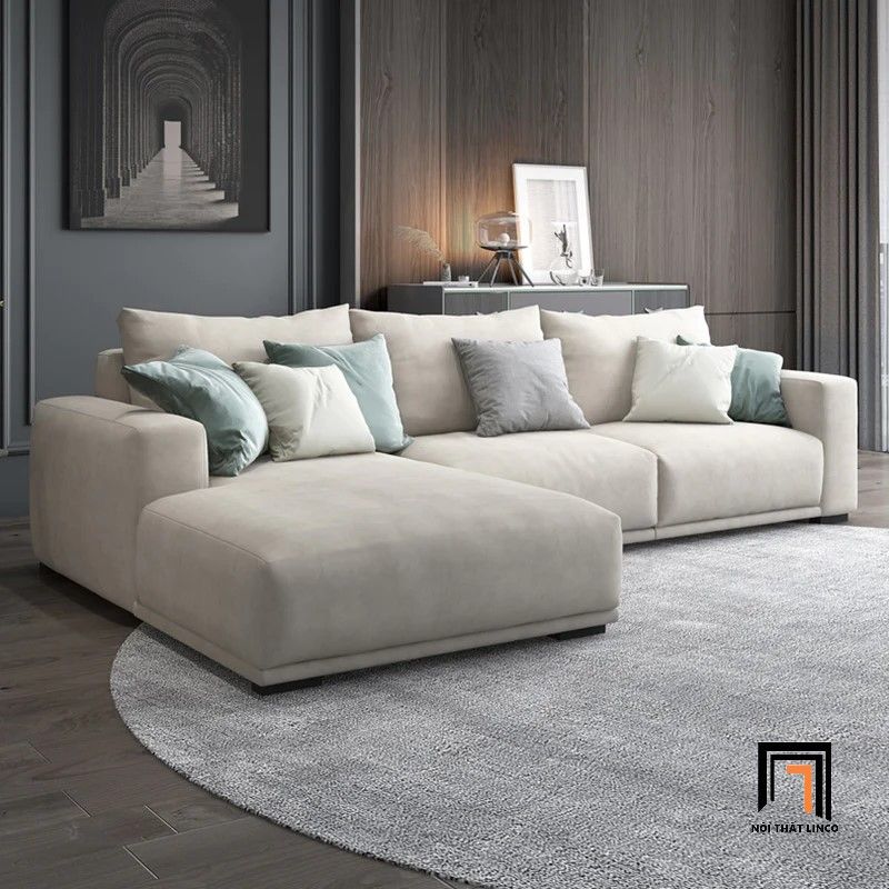  Ghế sofa băng vải nhung xám trắng BT252 Omaha 2m nhỏ gọn 