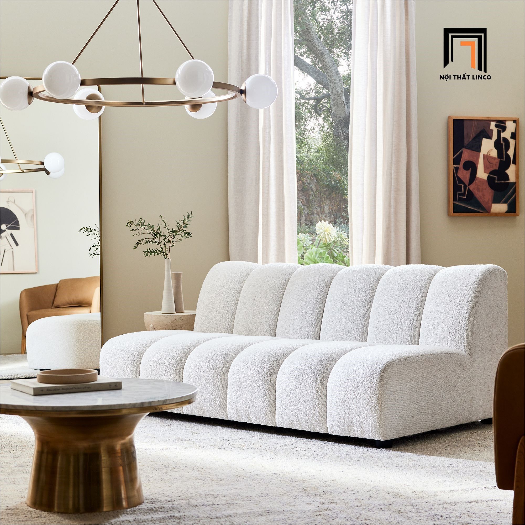  Ghế sofa văng nhỏ gọn dài 1m7 BT271 Avalon vải nỉ xám trắng 