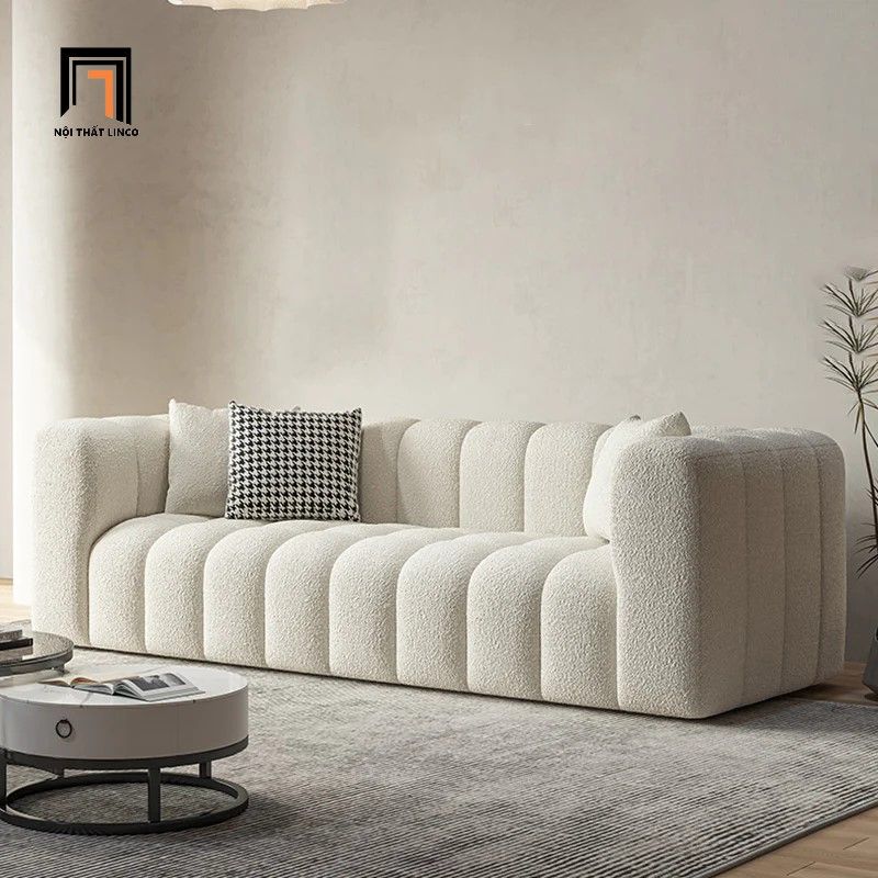  Bộ ghế sofa vải lông cừu KT70 Kaisei cho tiệm shop màu trắng kem 