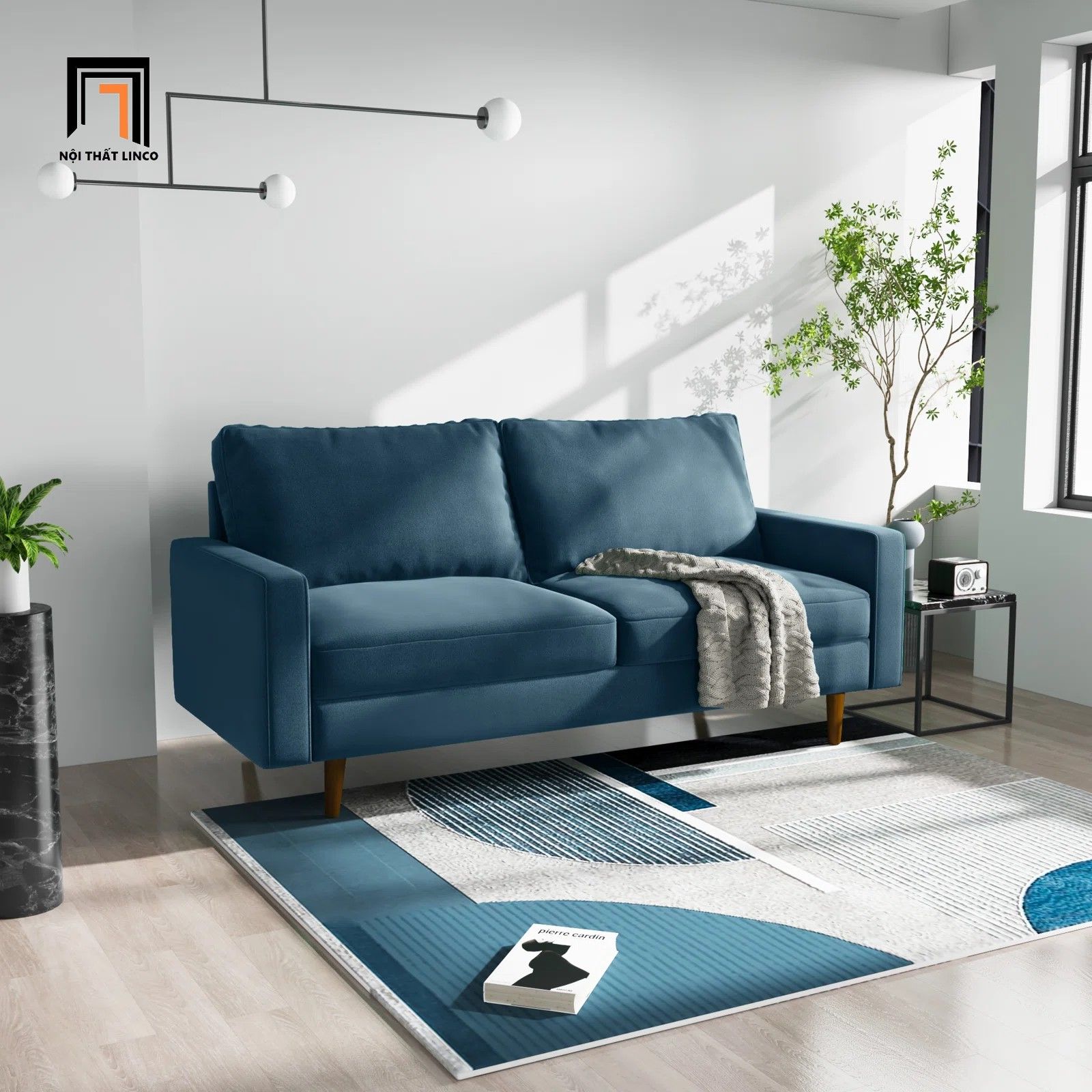  Ghế sofa văng giá rẻ BT221 Jo dài 1m6 vải nhung màu xanh dương 