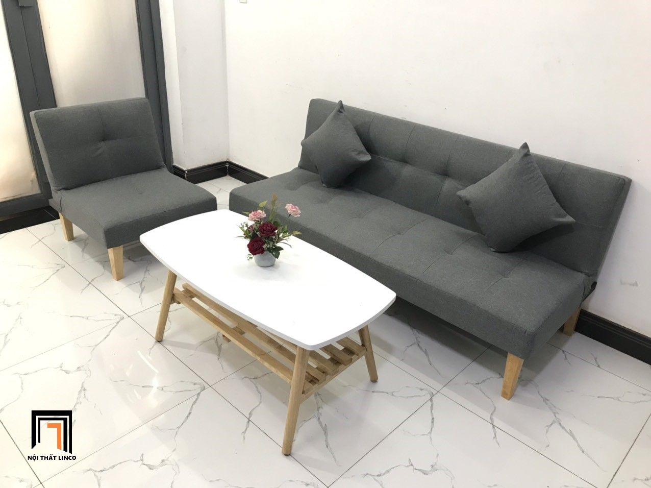  Bộ ghế sofa giường phòng khách nhỏ NS01 màu xám lông chuột 