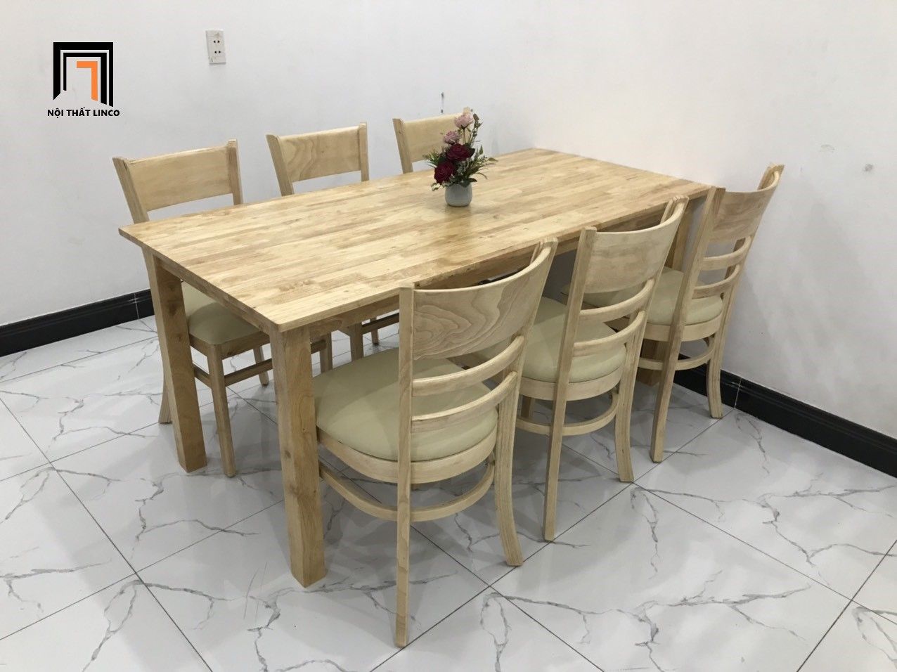  Bộ bàn ăn 1-KH6-G2-B108-gosi 6 ghế gỗ cao su tự nhiên 