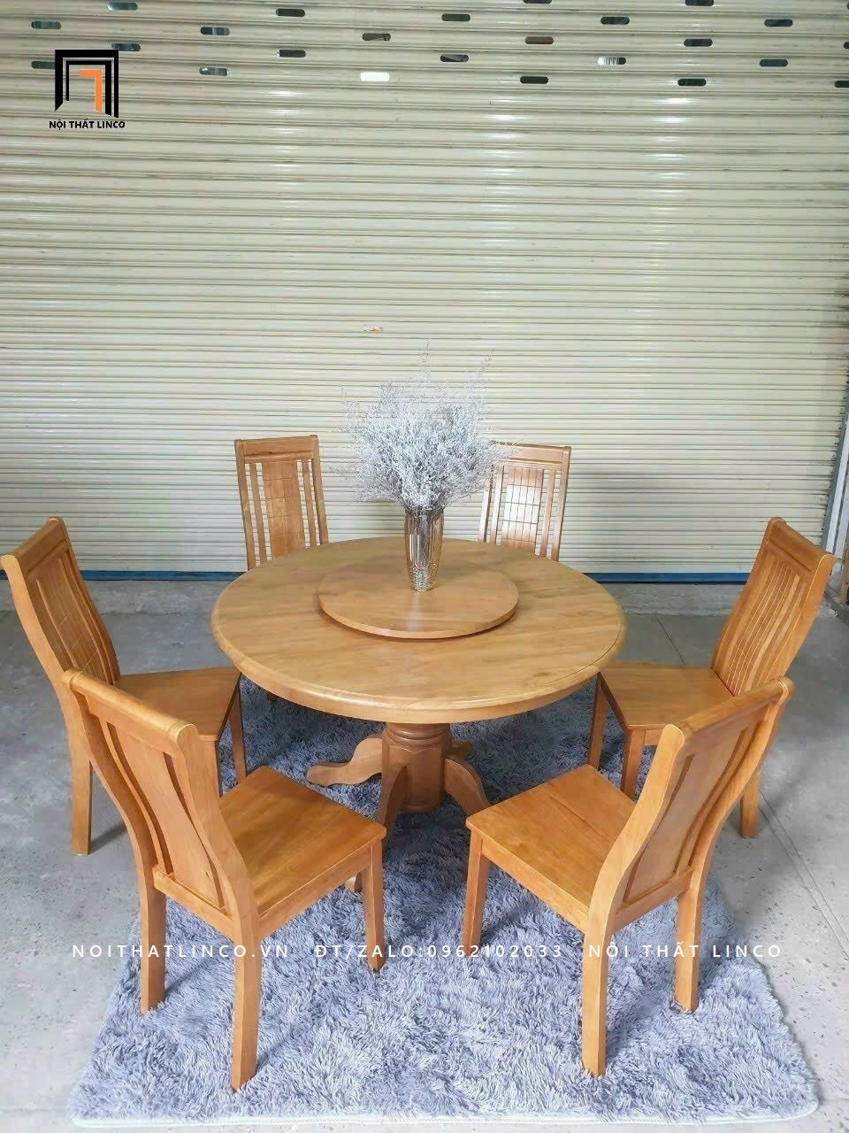  Bộ bàn ăn hình tròn MV3-6-Rodisy 6 ghế ngồi gỗ tự nhiên 