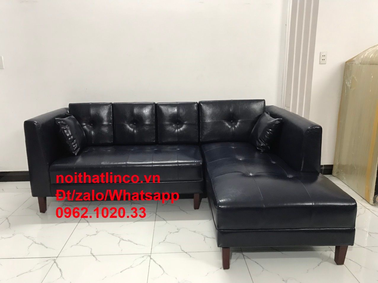  Mẫu sofa góc giả da cao cấp HCM | Ghế salon góc L simili xanh đen sang trong | Nội thất linco Sài Gòn 