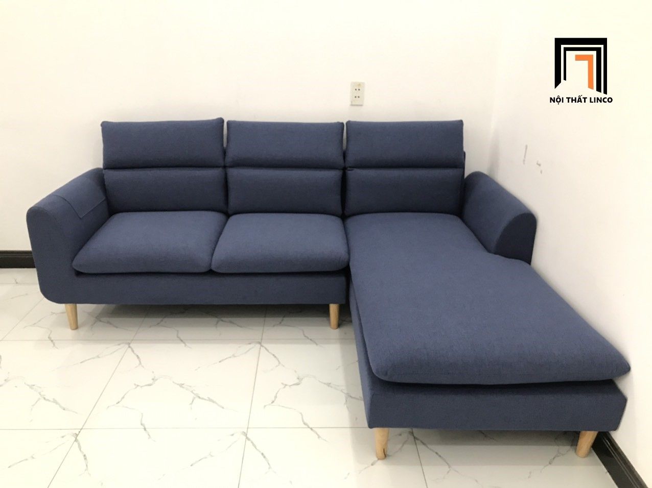  Bộ bàn ghế sofa góc chữ L màu xanh đen dài 2m2 x 1m6 nhỏ 