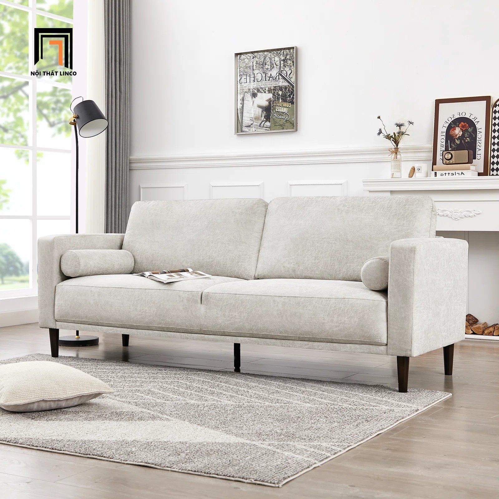  Ghế sofa băng da giả xám trắng BT237 Bunow 1m9 cho chung cư 