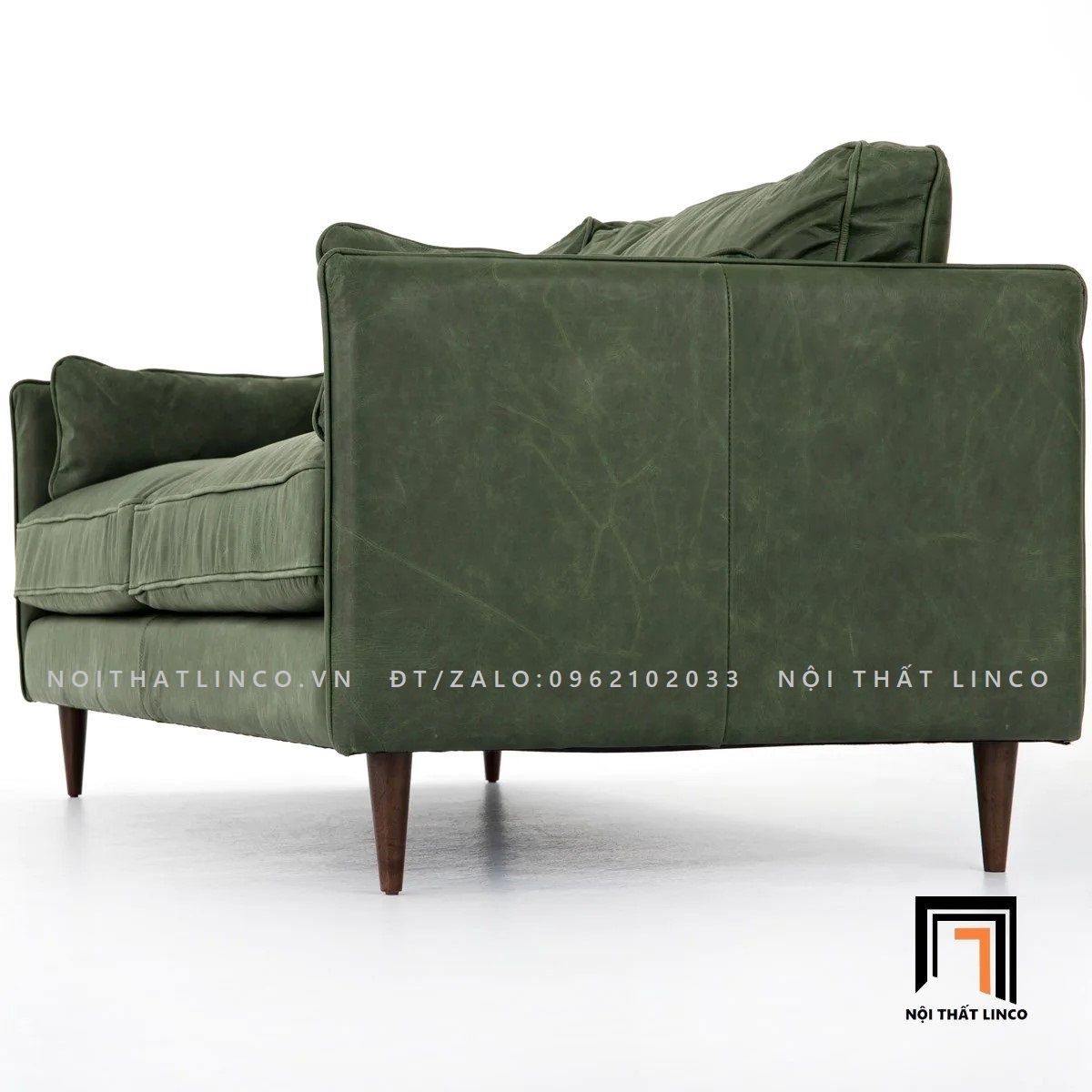  Sofa băng da giả màu xanh army BT130 Reese chân gỗ cao su 