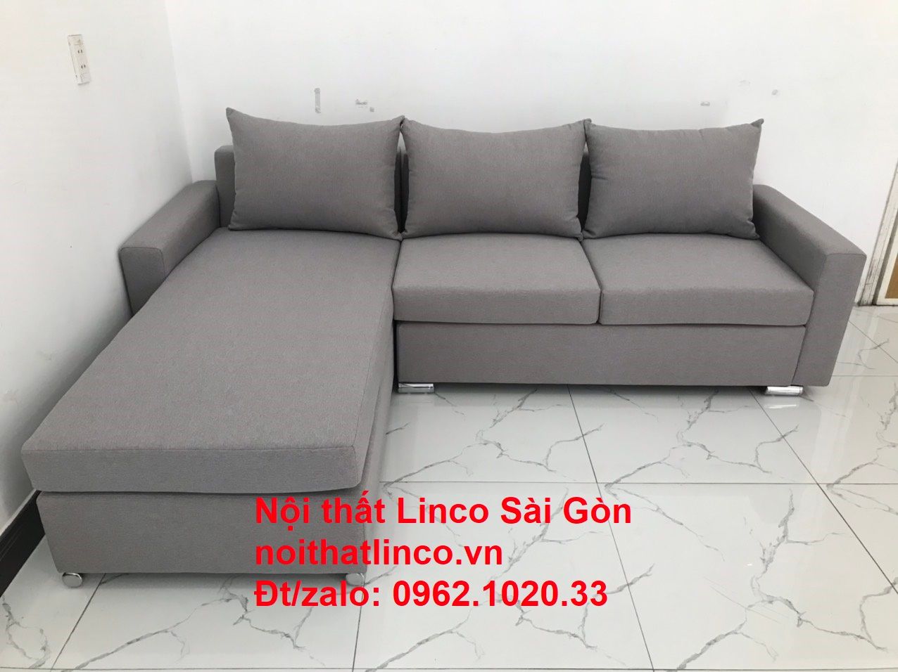  Sofa góc xám trắng giá rẻ dài 2m2 x 1m6 cho phòng khách nhỏ 