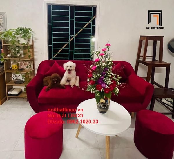bộ ghế sofa băng nhỏ màu đỏ đô