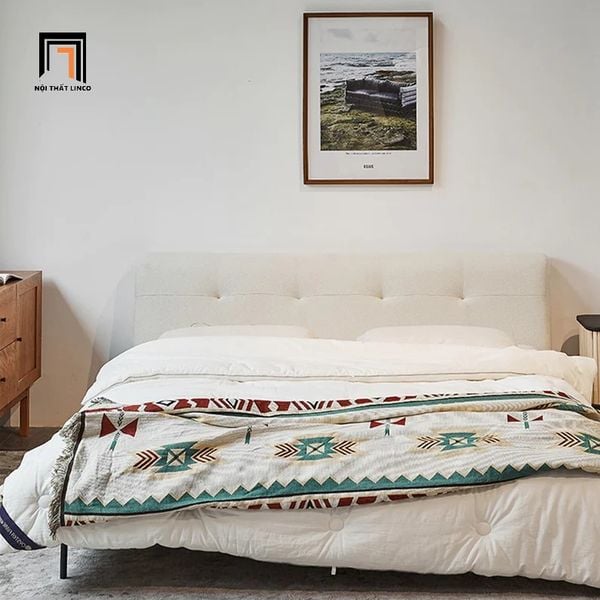 giường ngủ bọc nệm màu trắng kem