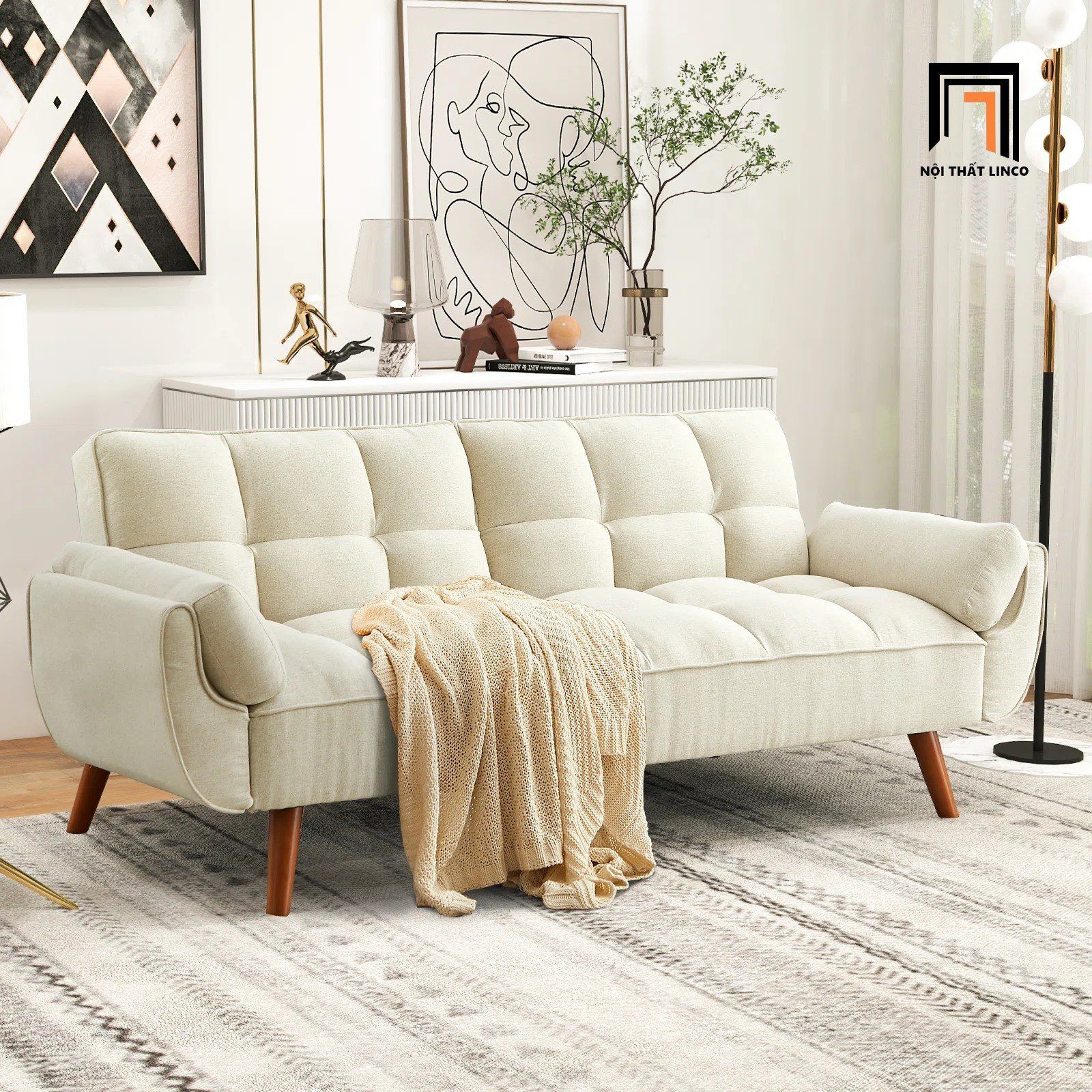  Ghế sofa băng giường nằm xinh xắn GB74 Kazal dài 2m vải nỉ 