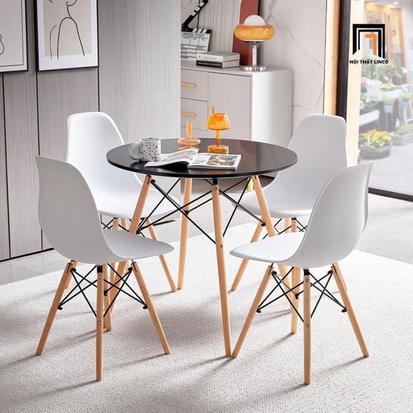 bộ bàn ăn tròn 4 ghế ngồi nhựa PP
