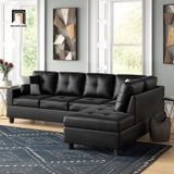  Ghế sofa góc L da công nghiệp GT215 Arkas 2m7 x 1m6 màu đen 