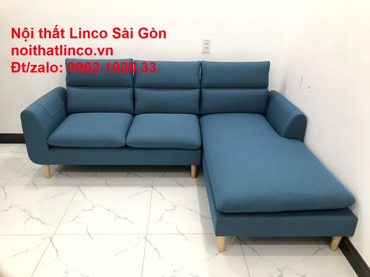  Bộ Sofa Góc chữ L | So pha vải bố xanh dương giá rẻ đẹp phòng khách | Nội thất Linco Sài Gòn 