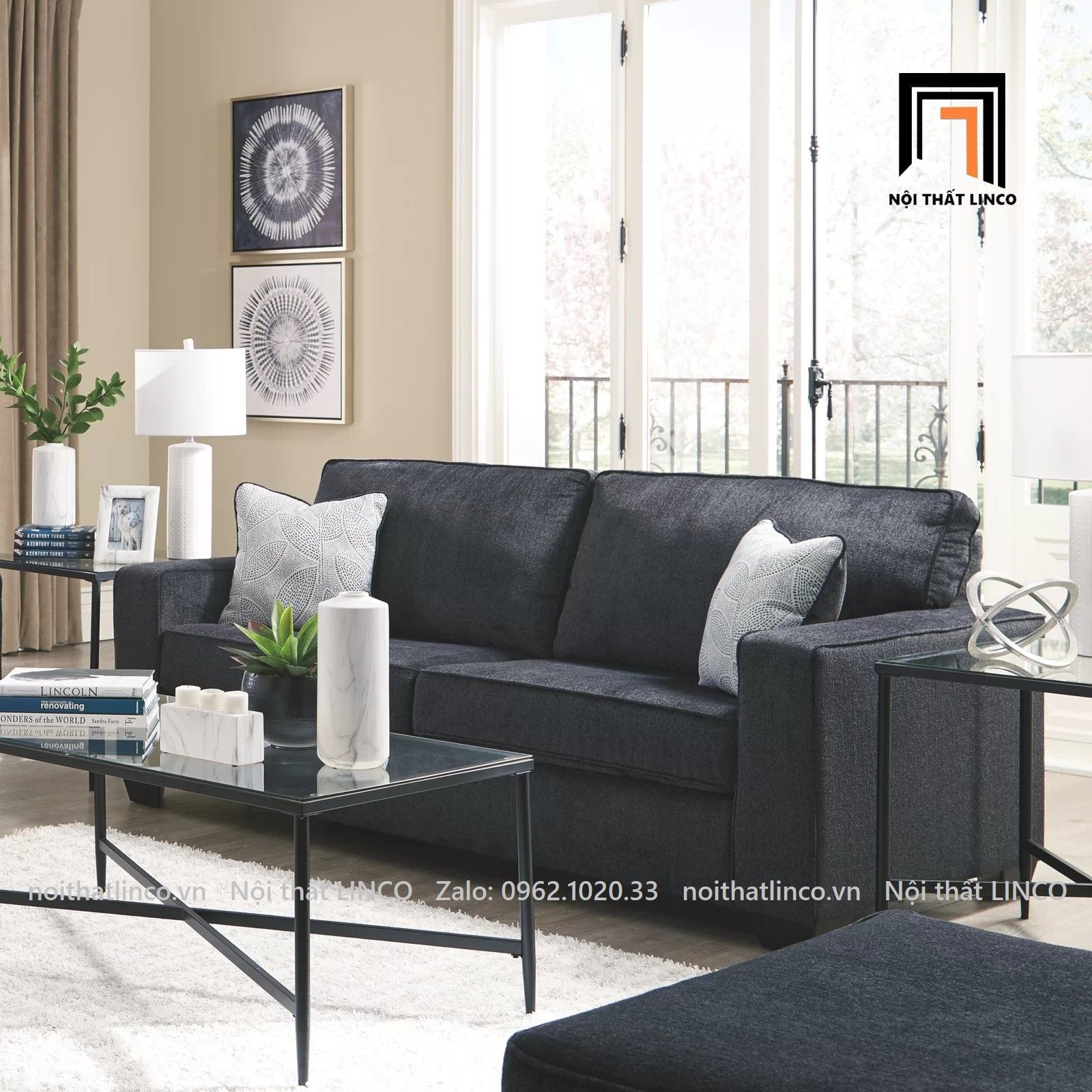  Ghế sofa băng thư giãn BT38-Rima dài 1m9 màu xám đen 