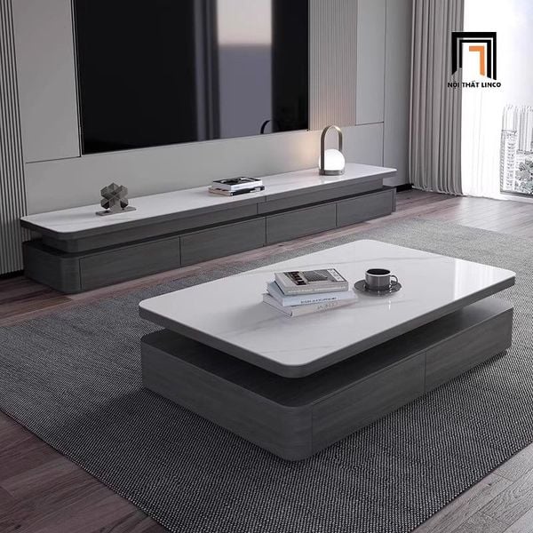 bàn sofa phòng khách xám hiện đại