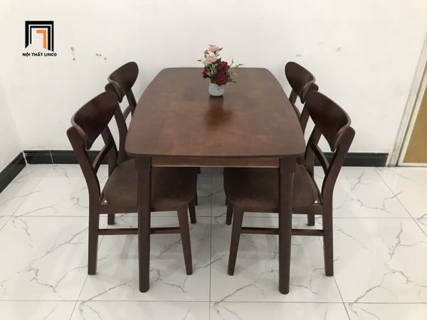 bộ bàn ghế ăn màu nâu đậm 1m2