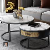 Cặp bàn sofa hình tròn sang trọng BSF27 Stalin mặt đá trắng 