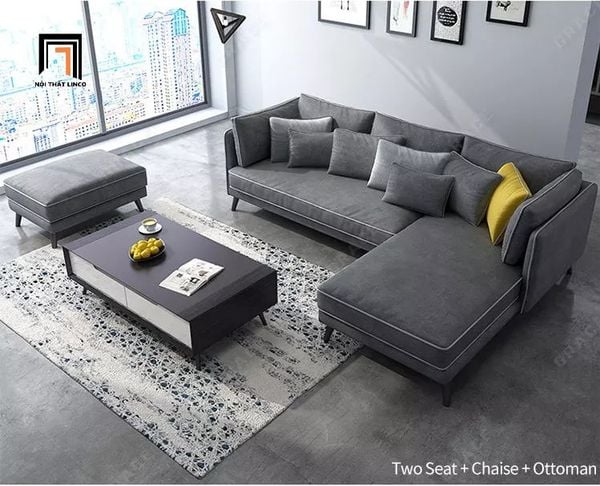 bộ ghế sofa góc L xám lông chuột