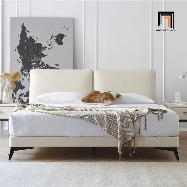 giường ngủ bọc vải trắng kem