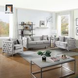  Bộ ghế sofa giật nút sang trọng KT122 Essex vải nhung xám trắng 