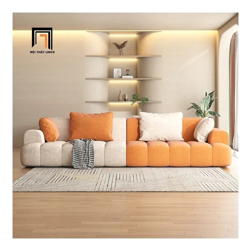  Ghế sofa văng vải nhung BT269 Camiel dài 2m4 phối màu xinh xắn 