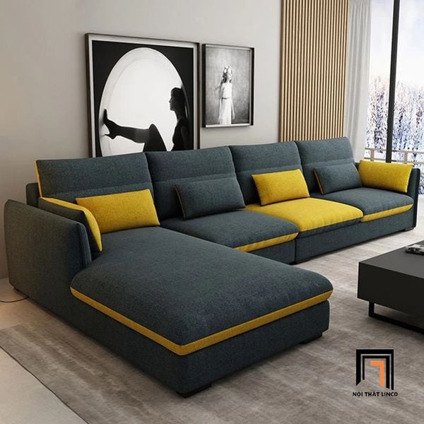 bộ ghế sofa góc nỉ phối màu xám