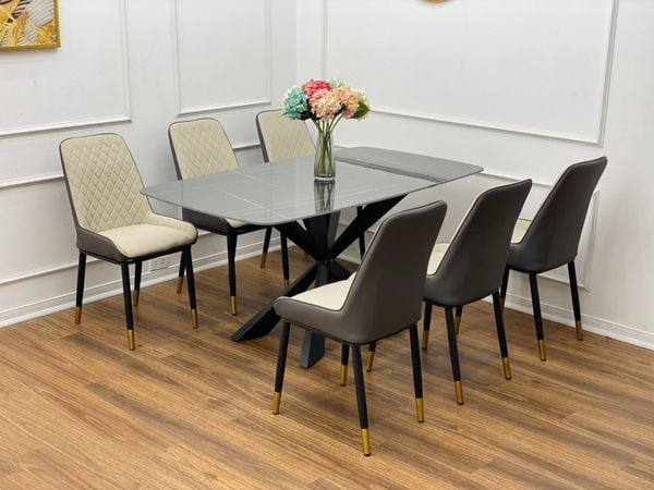 bộ bàn ăn 6 ghế ngồi da giả