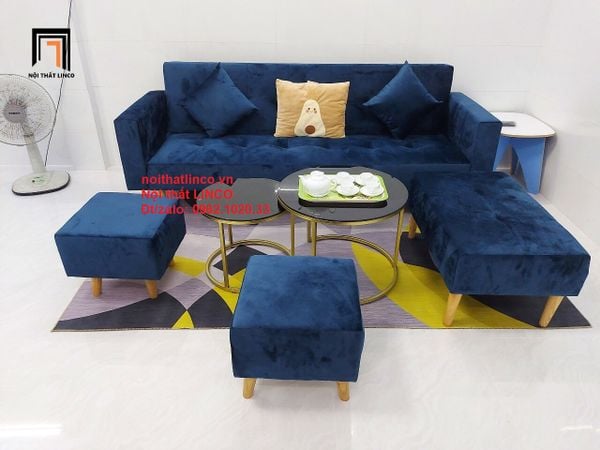 ghế sofa băng giường nằm xanh đậm