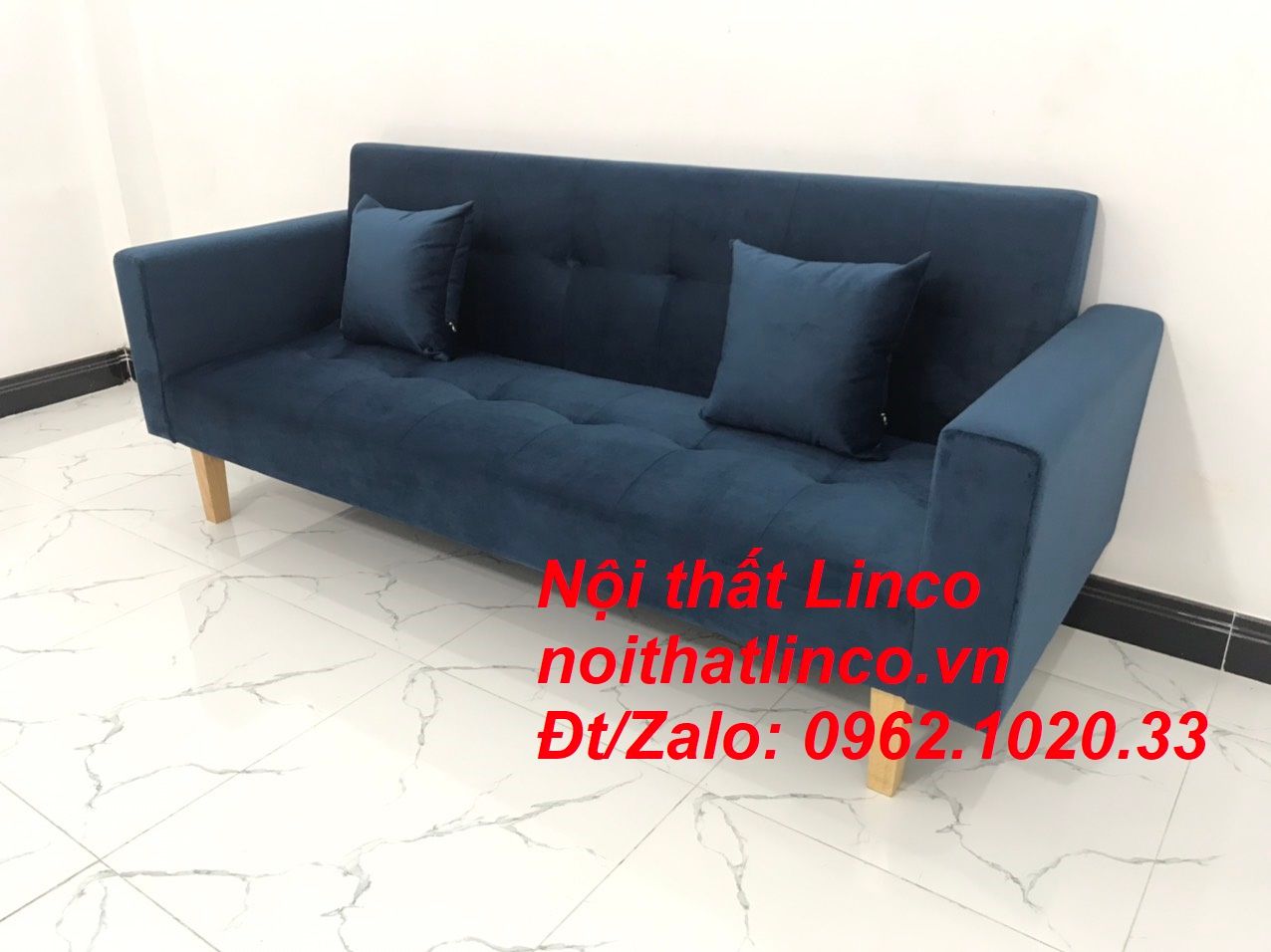  Bộ ghế sofa băng giường nằm xanh dương đậm vải nhung dài 2m 