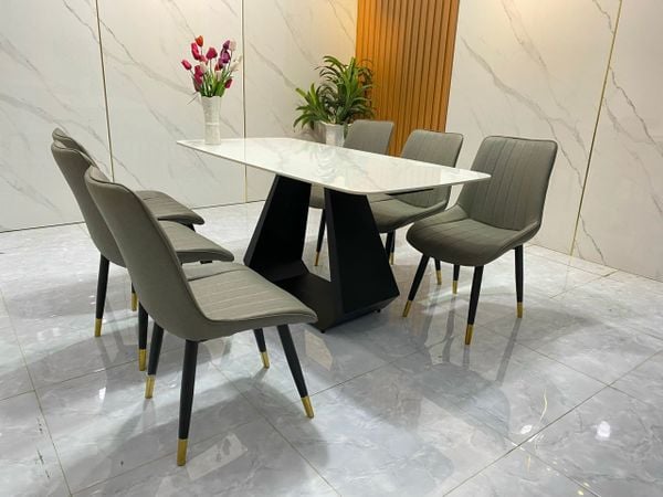 bộ bàn ăn 6 ghế đá ceramic nhập